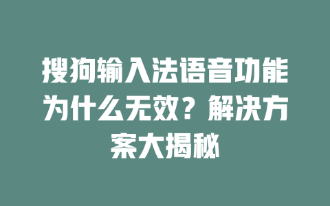 搜狗输入法语音功能为什么无效？解决方案大揭秘 二